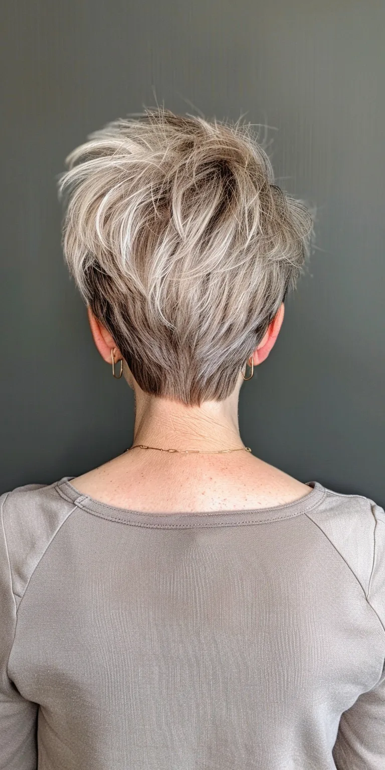 short hairstyles for fine hair over 60 Asymmetric cut, Short brush Pixie Digital perm, Professional cut