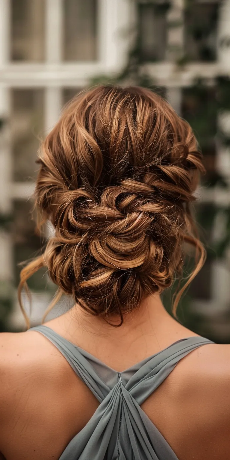 bridesmaid hairstyles Updo, French twist, braid, Waterfall braids, Chignon