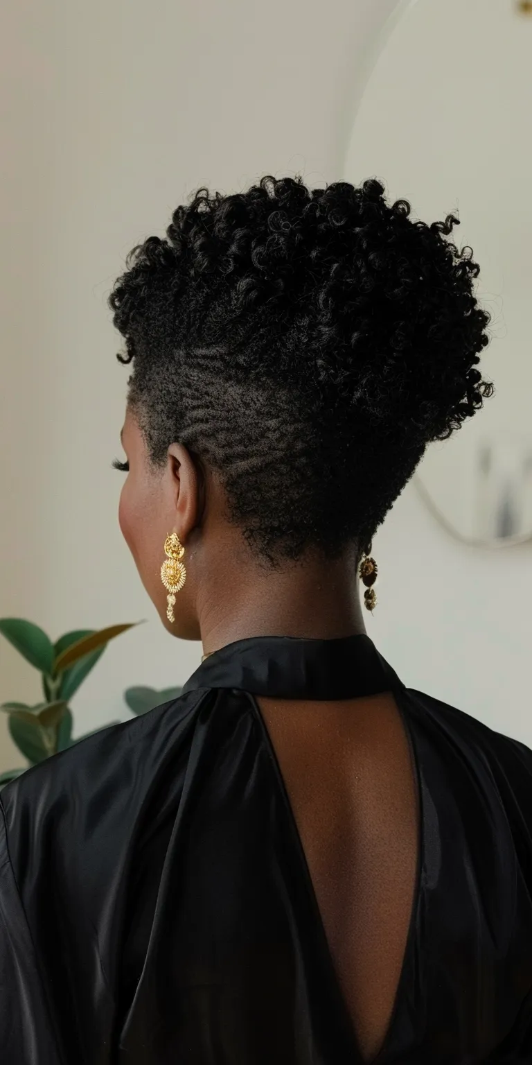 professional hairstyle Chignon, Kinky hair, Updo, Afro puffs, Asymmetric cut