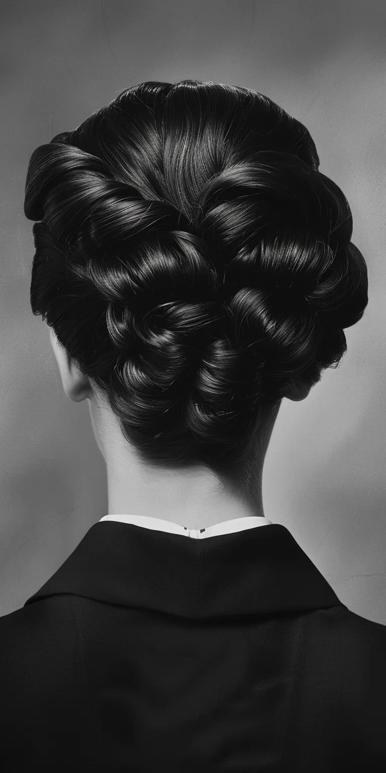 1950 hairstyles Chignon, Updo, French twist, Finger wave, Milkmaid braid