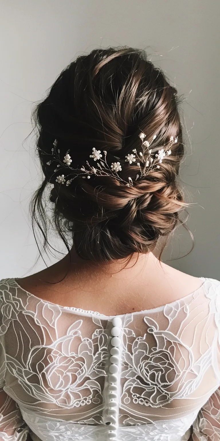 wedding hairstyles for medium hair Boho braids, Updo, Milkmaid braid, Waterfall French braid