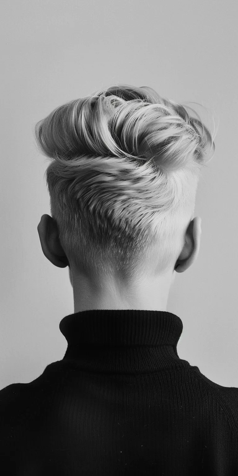 skin fade haircuts Pompadour, Asymmetric cut, Short brush Mohawk, back and sides