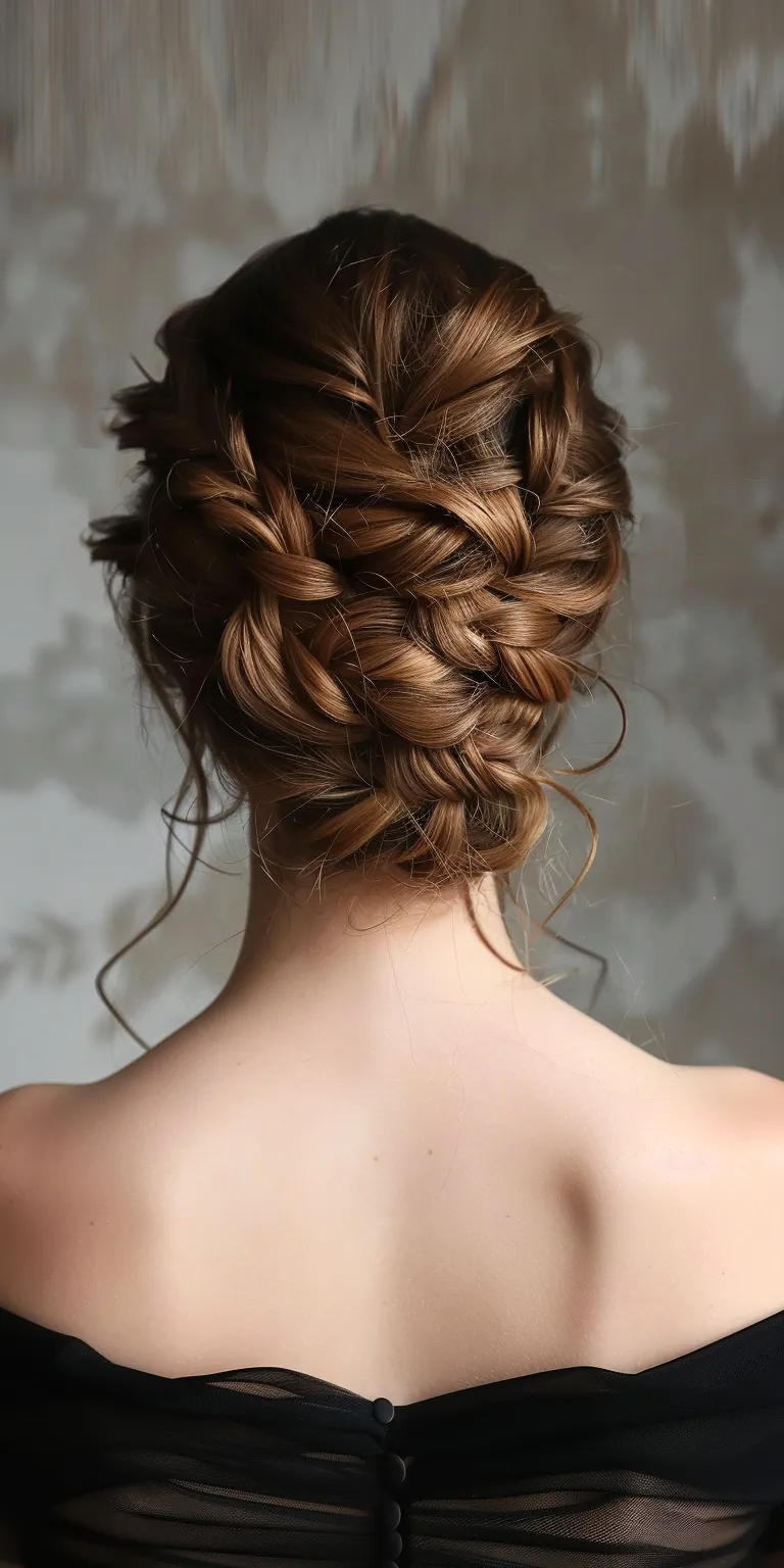 bridesmaid hairstyles for long hair French braid, Waterfall braids, Braid, Chignon, Updo