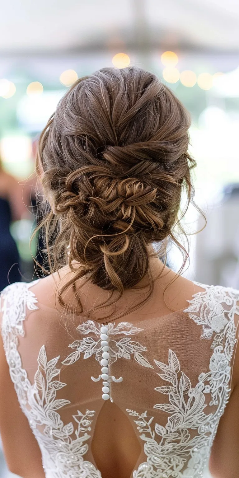 bridal hairstyles for long hair Updo, Waterfall braids, Chignon, French braid, Boho braids