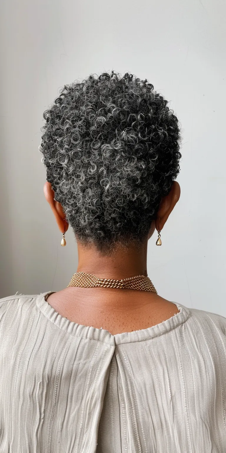 short natural haircuts for black females Digital perm, Short brush cut, Asymmetric Kinky hair, Afro puffs