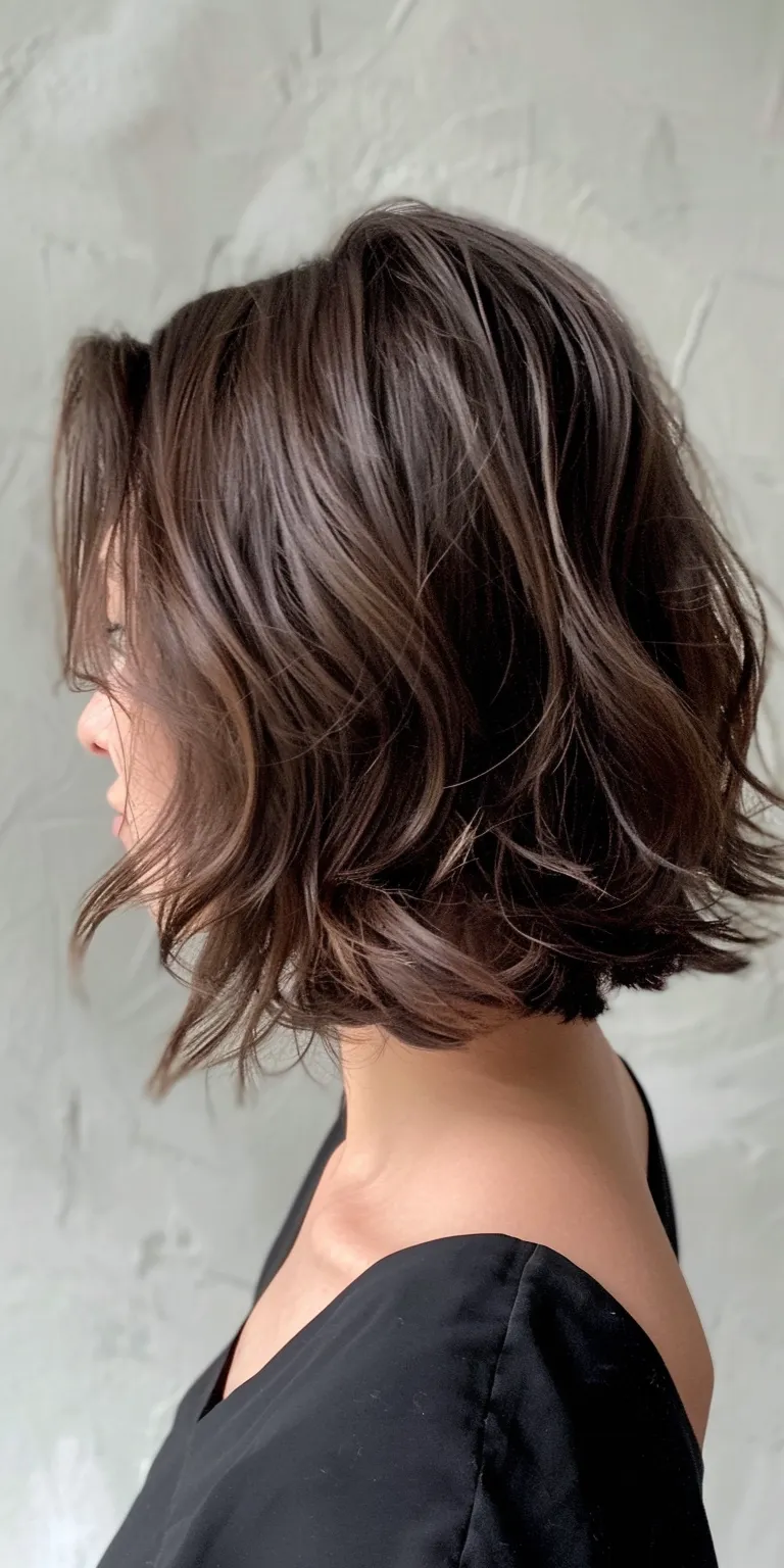 shoulder length haircuts for thin hair Asymmetric cut, Layered hair, Bob Digital perm, Short brush cut