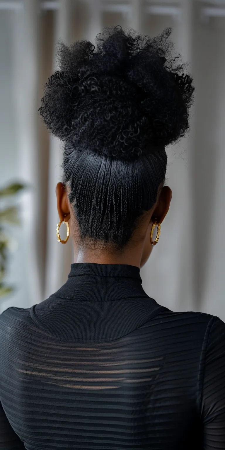 high ponytail hairstyles Afro puffs, Updo, Pompadour, Chignon, French twist