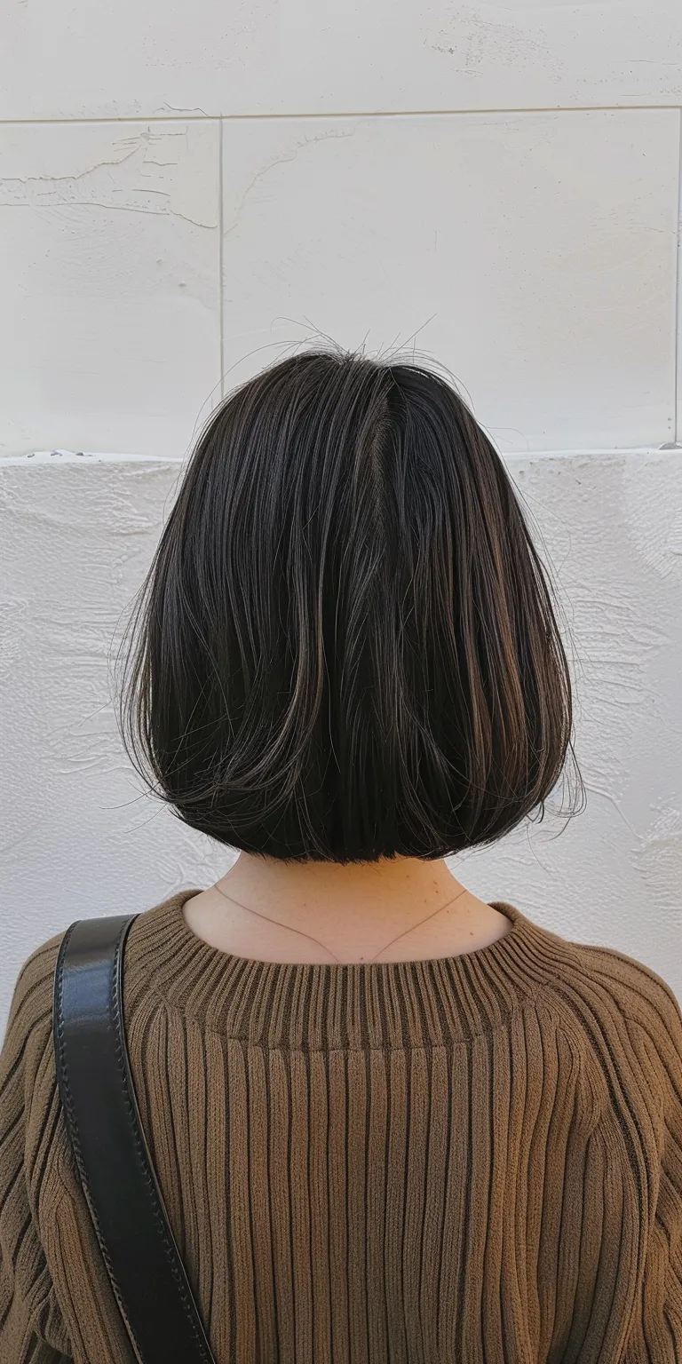 chin length bob Asymmetric cut, Japanese women's hairstyles, Bob Short brush Layered hair