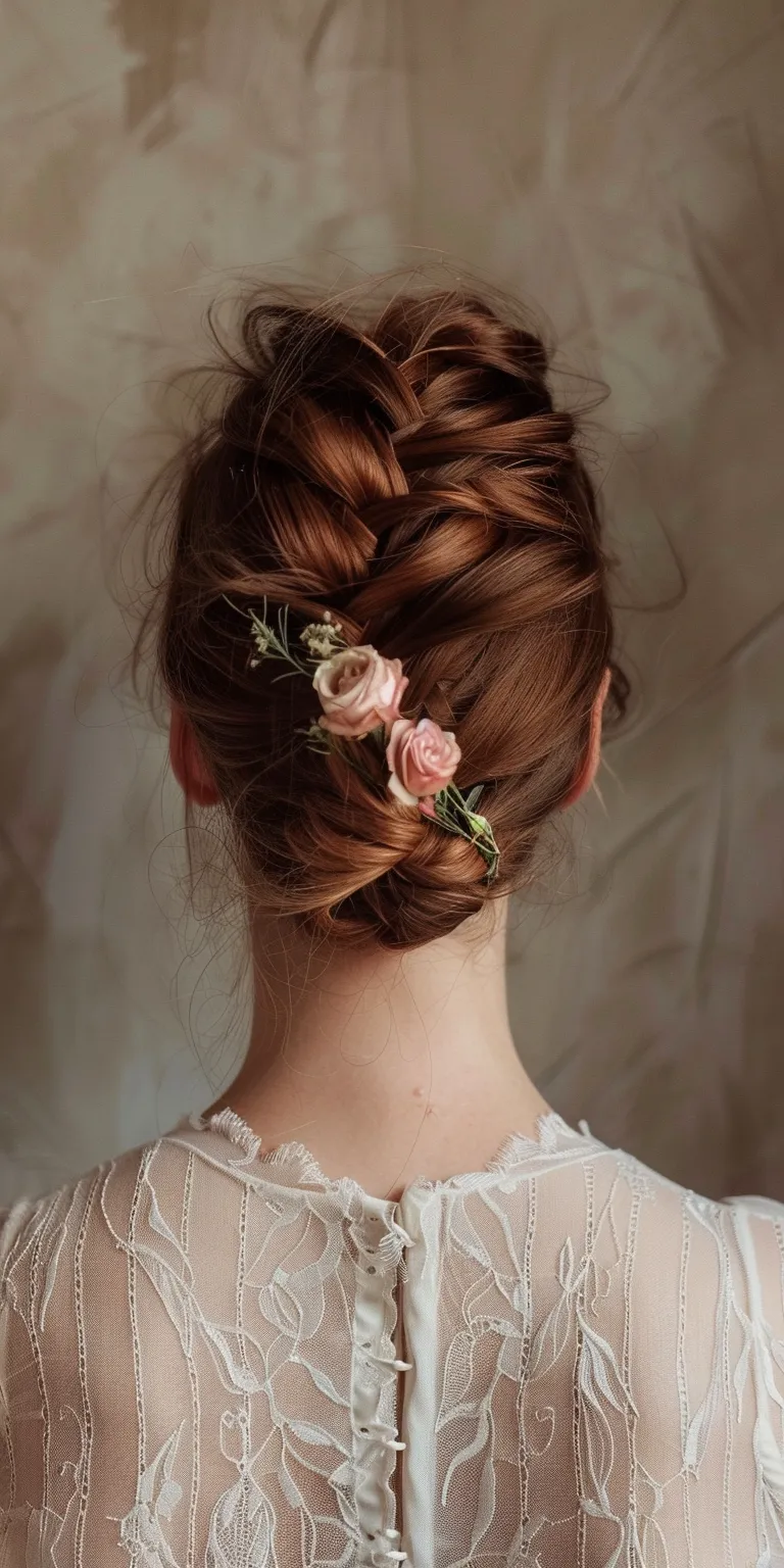 rose hairstyle Updo, Milkmaid braid, Ballerina bun, Chignon, Boho braids