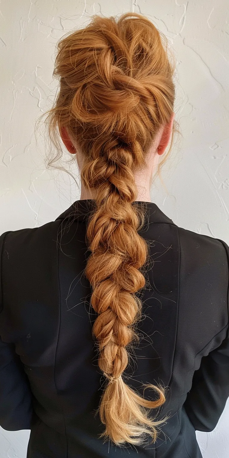 long ponytail Updo, French twist, braid, Waterfall braids, Braid