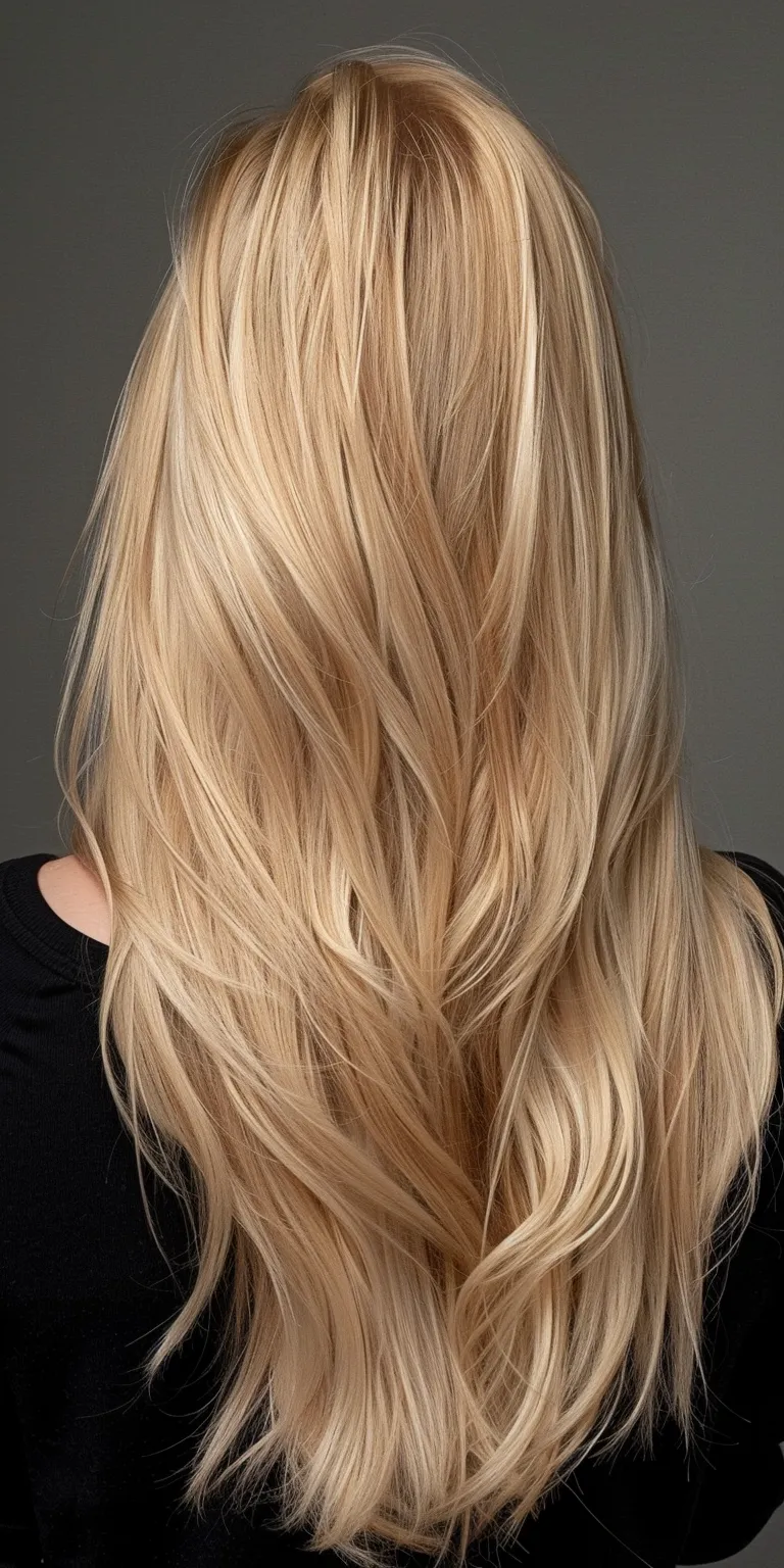 blonde hair styles Layered hair, Feathered Extensions, Asymmetric cut, Long