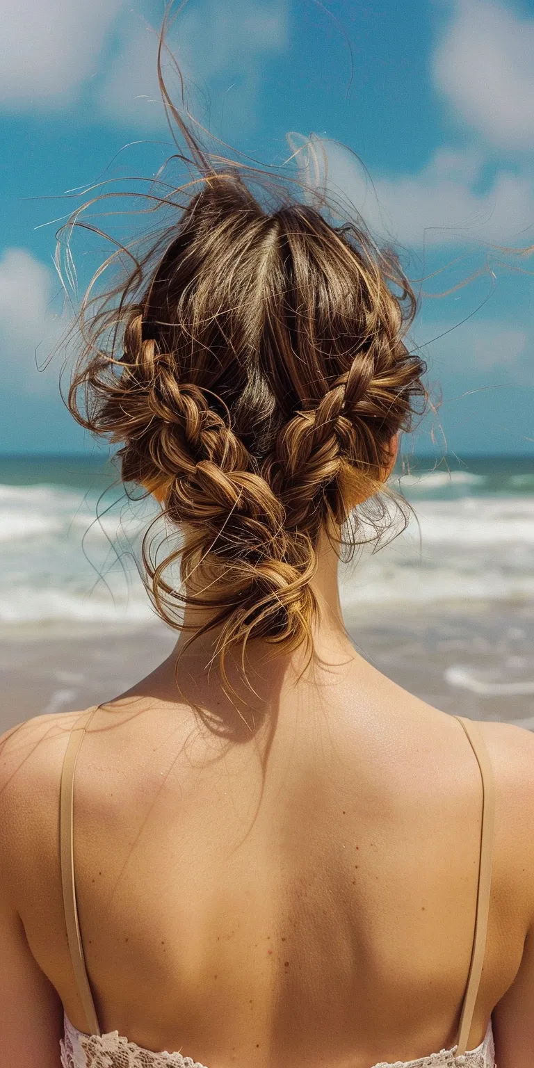 beach hairstyles Waterfall braids, Milkmaid braid, Boho Mermaid hair, Updo