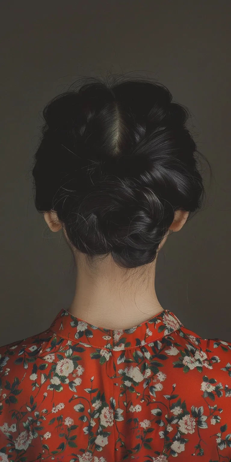 pomade hairstyle Updo, Japanese women's hairstyles, Chignon, French twist, Milkmaid braid