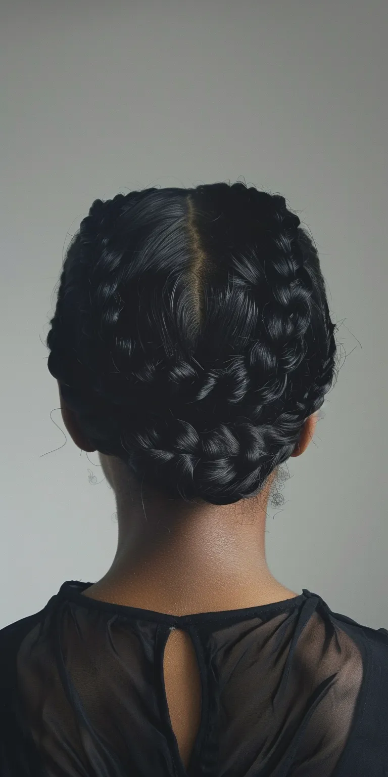 black hair styles Updo, French twist, Milkmaid braid, Waterfall braids, Chignon