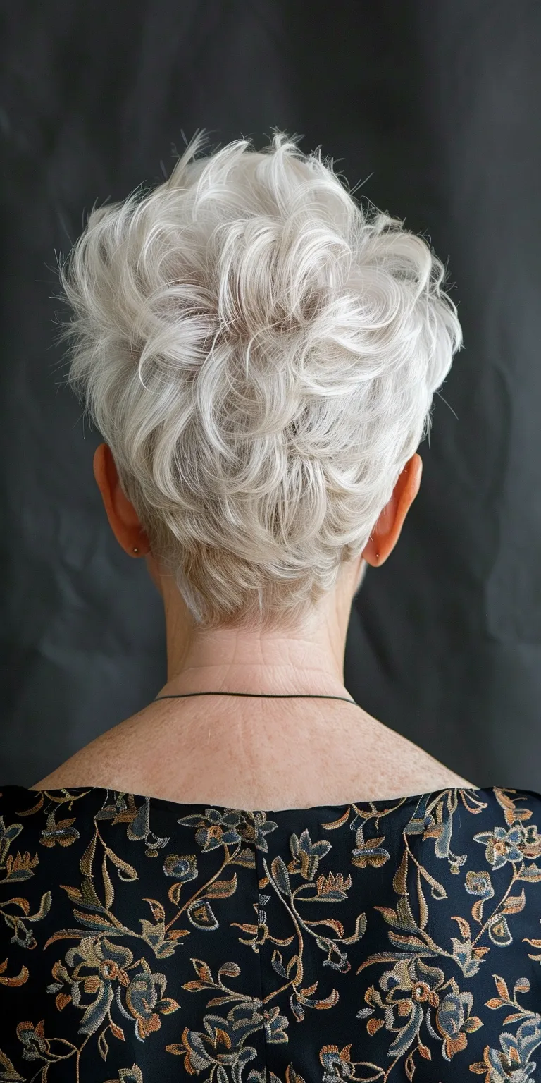 short hair styles for older women Asymmetric cut, Pompadour, Feathered hair, Digital perm, Updo