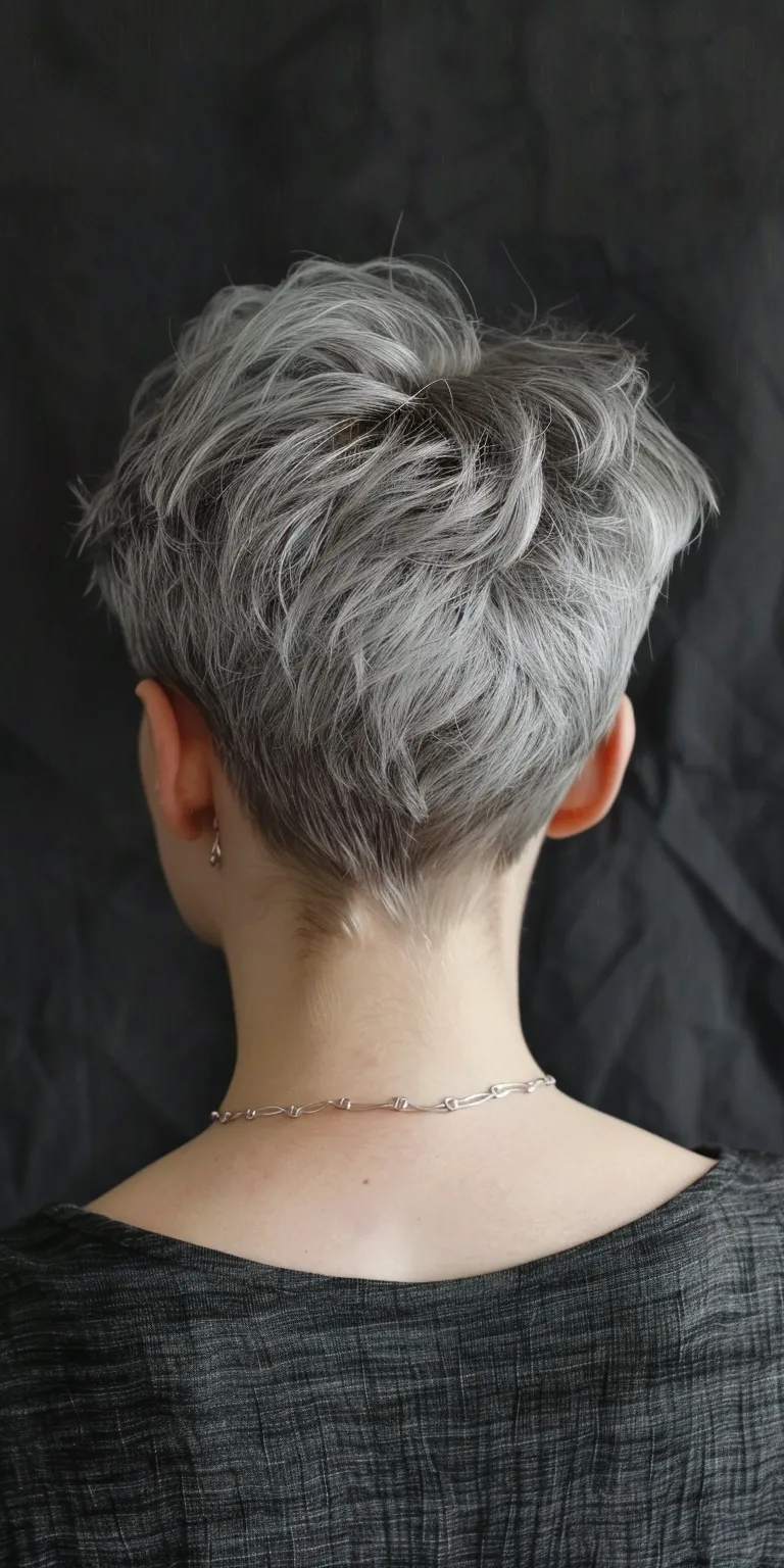 short grey hairstyles Asymmetric cut, Short brush Pixie Feathered hair, Layered hair