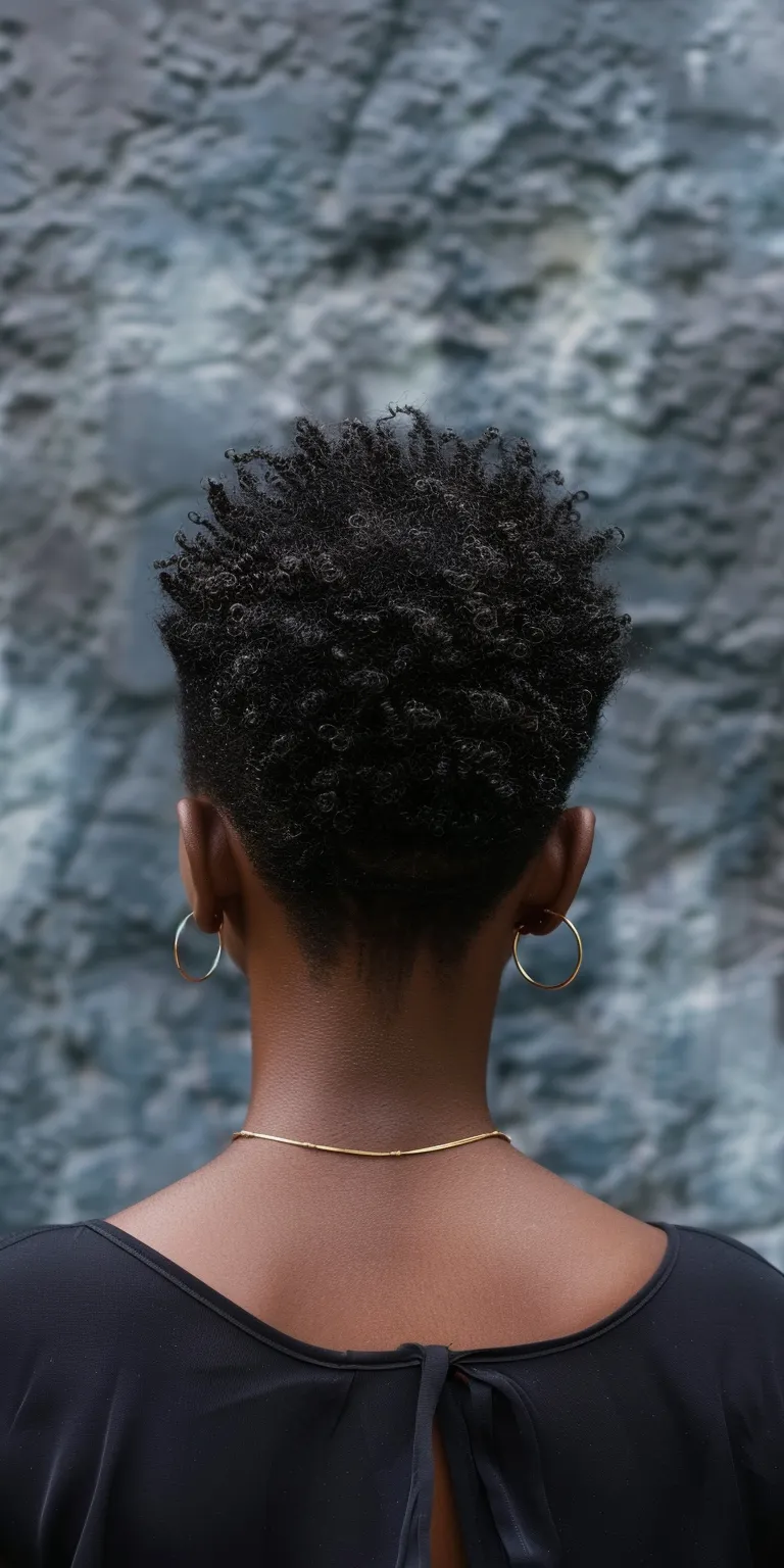 short natural haircuts for black females Kinky hair, Afro puffs, Short brush cut, Asymmetric Pompadour