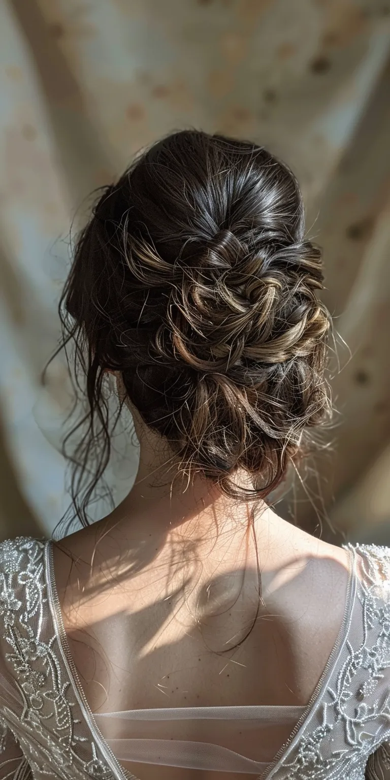 bridal hairstyles Updo, Milkmaid braid, Chignon, Ballerina bun, French braid