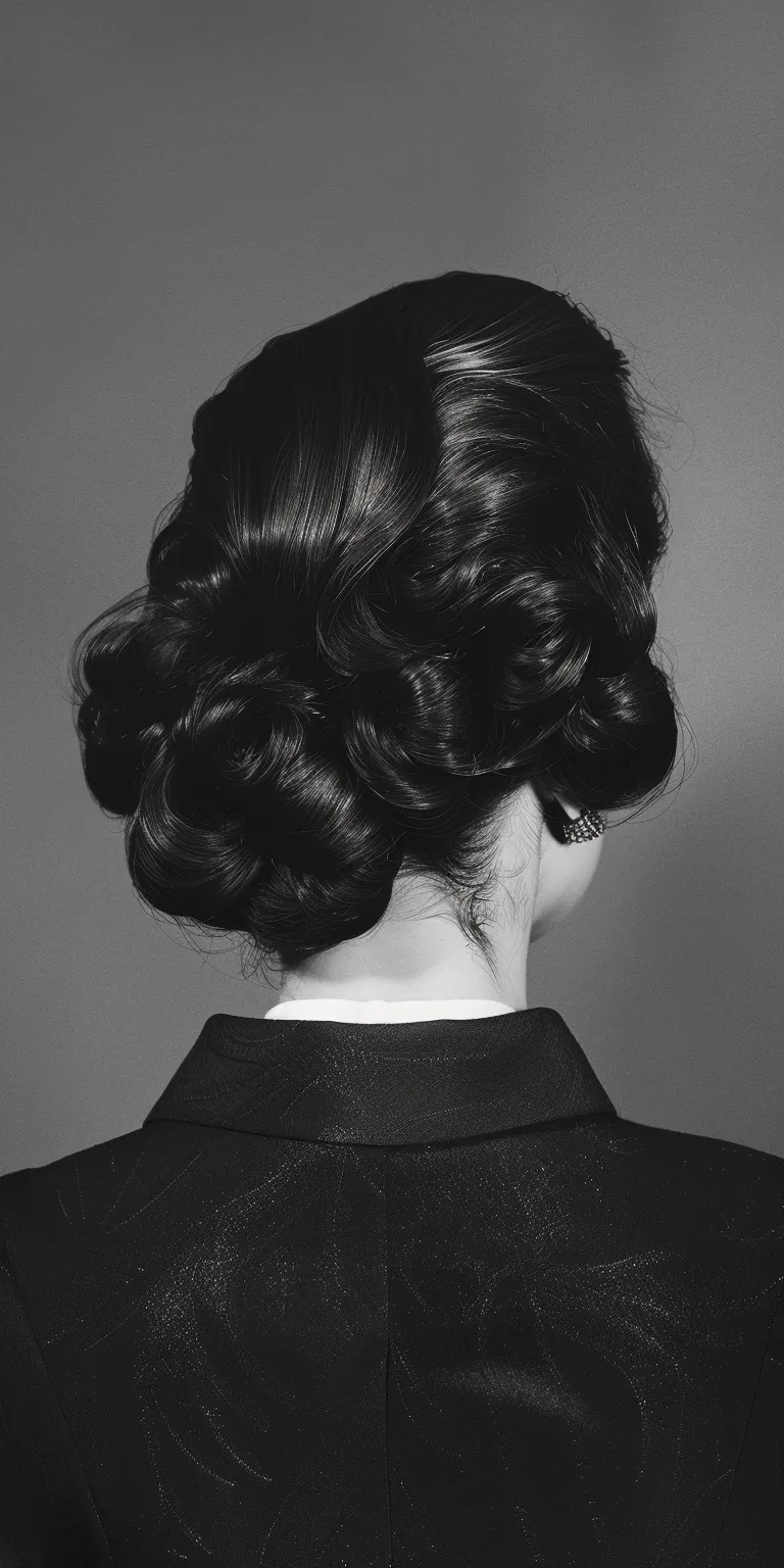 50's hairstyles Chignon, Finger wave, Updo, Milkmaid braid, Bouffant