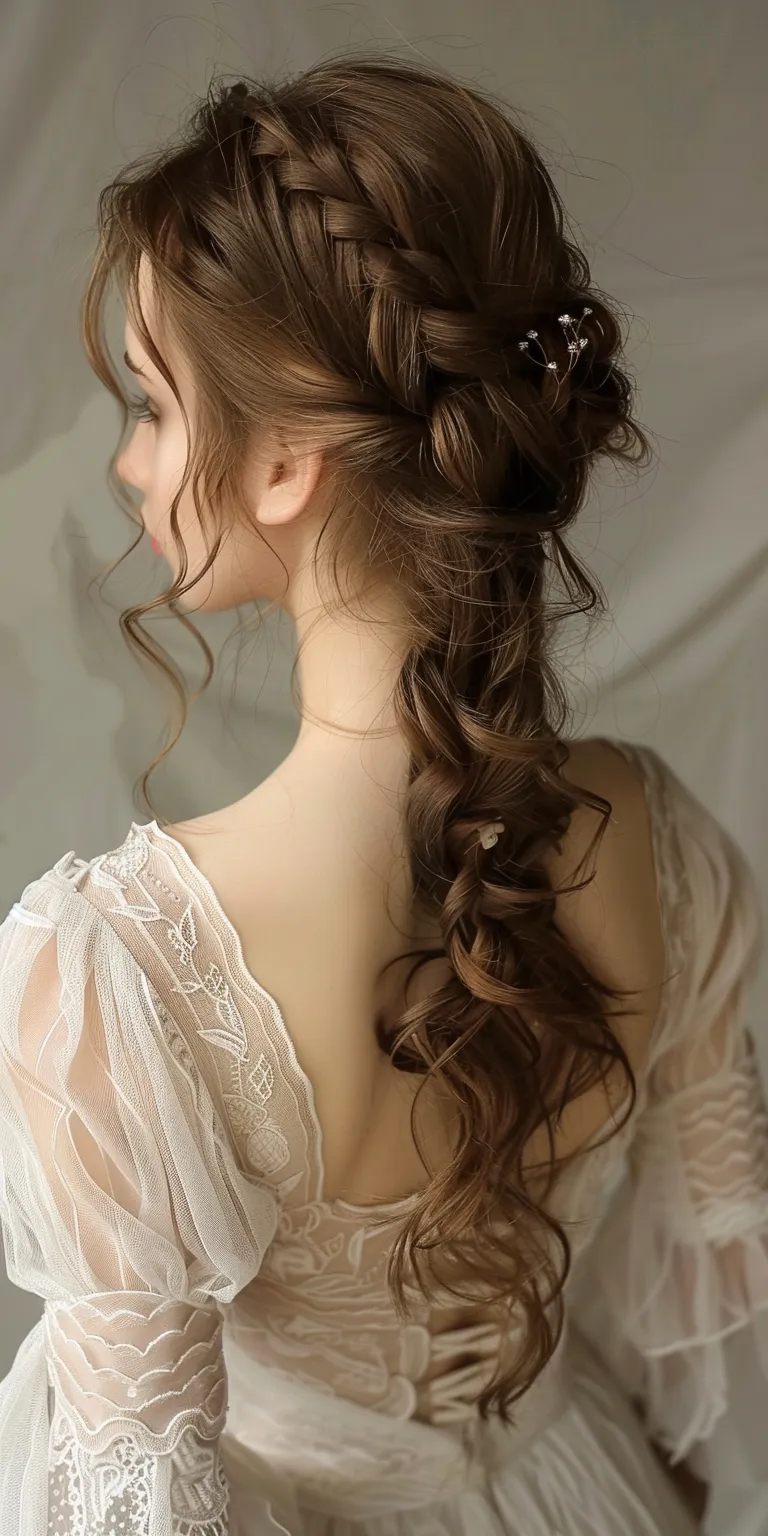 wig hairstyles Milkmaid braid, Updo, French Waterfall braids, Chignon