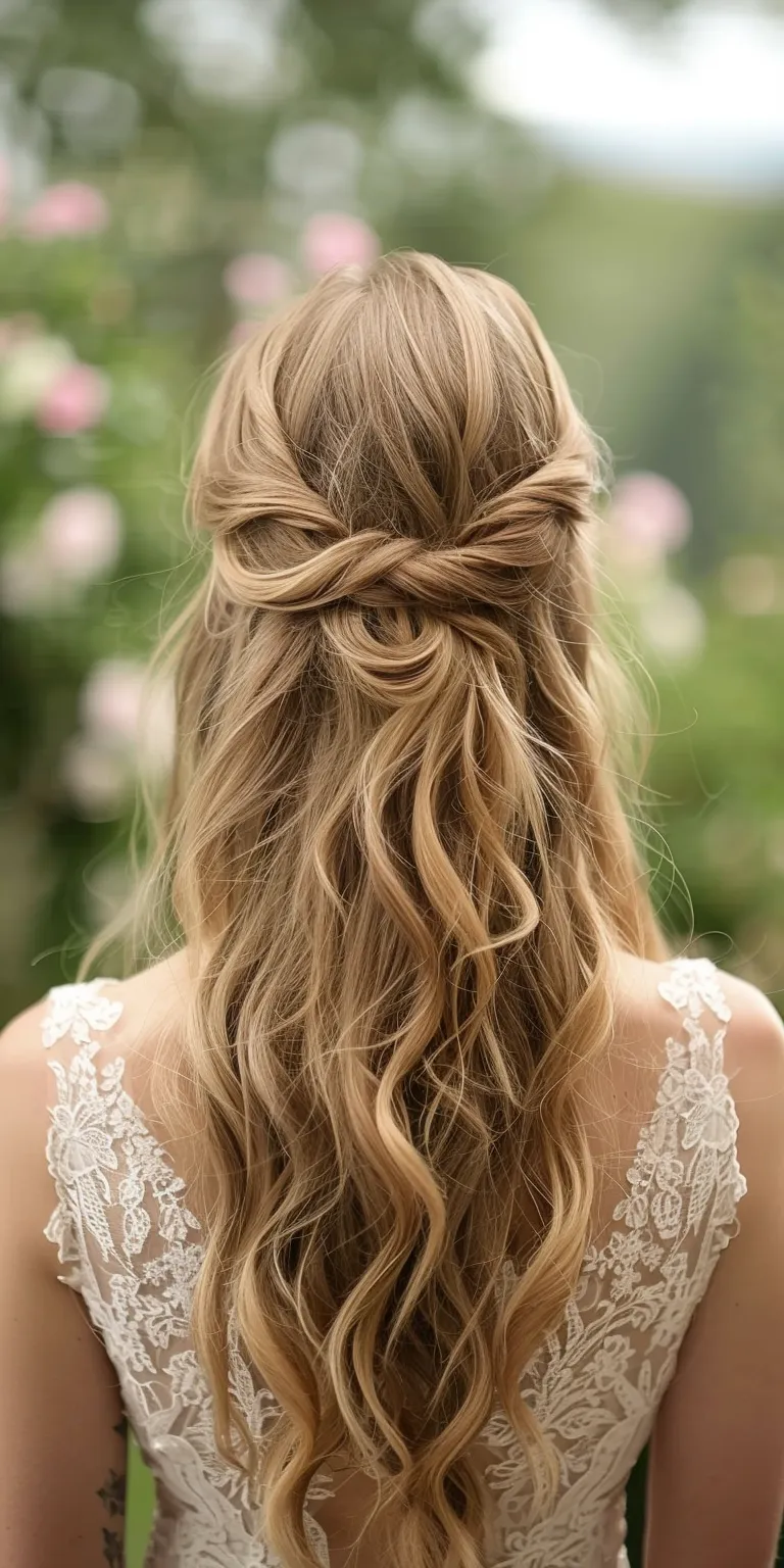 bridesmaid hairstyles for long hair Waterfall braids, Boho Updo, Milkmaid braid, French braid