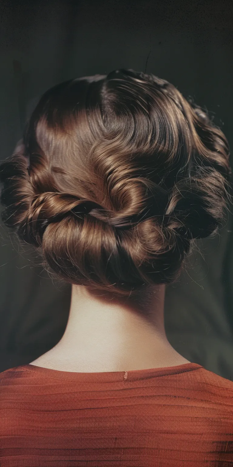 1980 hairstyles Updo, Chignon, Milkmaid braid, Finger wave, French twist