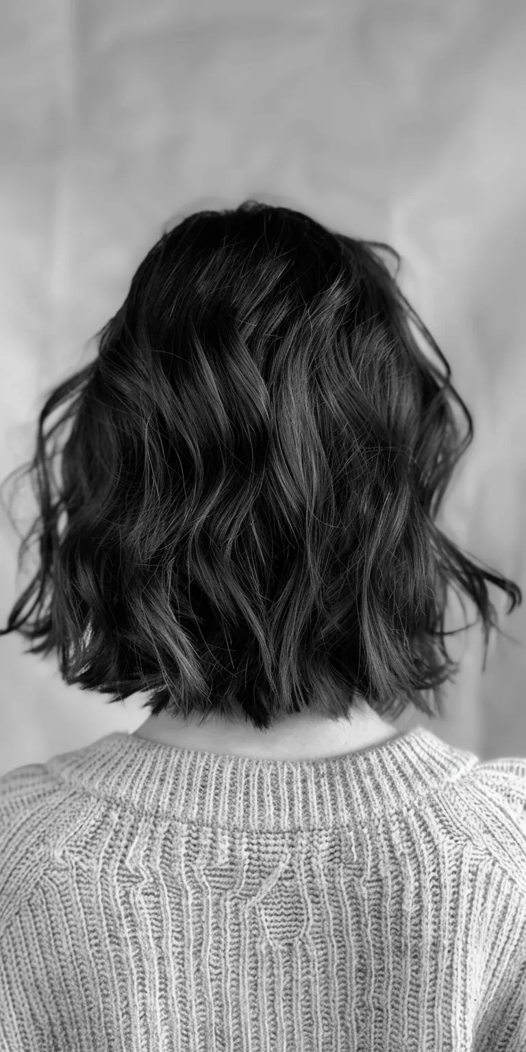 wavy lob Asymmetric cut, Layered hair, Bob Digital perm, Short brush cut