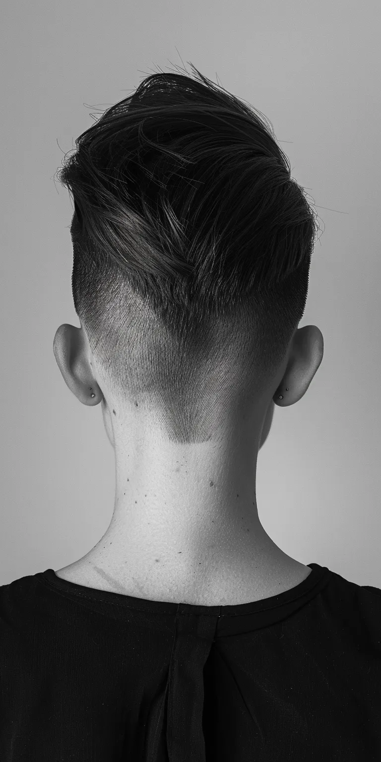 slick back undercut Tonsure, Asymmetric cut, Short brush Pompadour, and sides