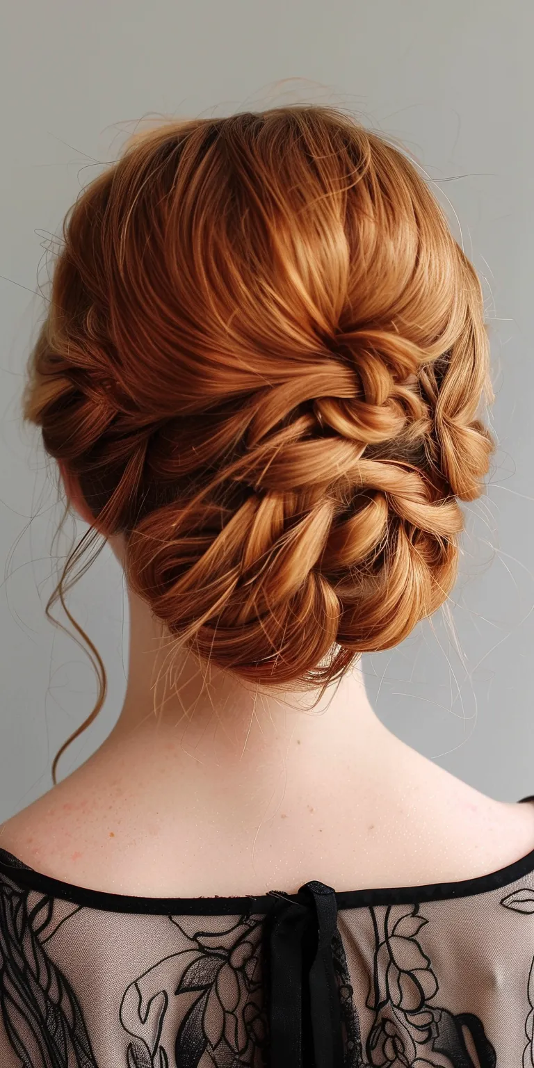 bridesmaid hairstyles Updo, French twist, Chignon, braid, Milkmaid braid