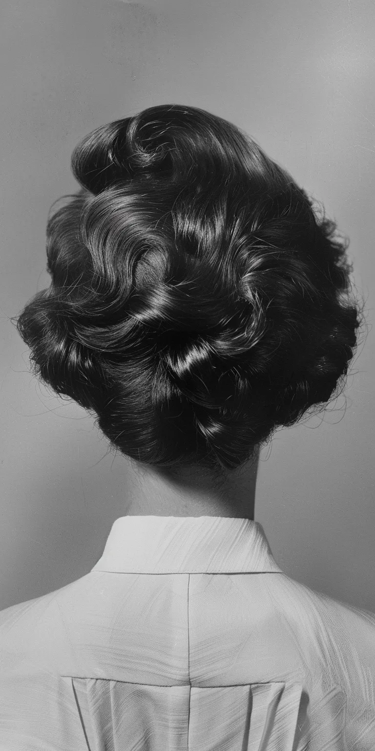 1960 hairstyles Chignon, Updo, Finger wave, French twist, Milkmaid braid