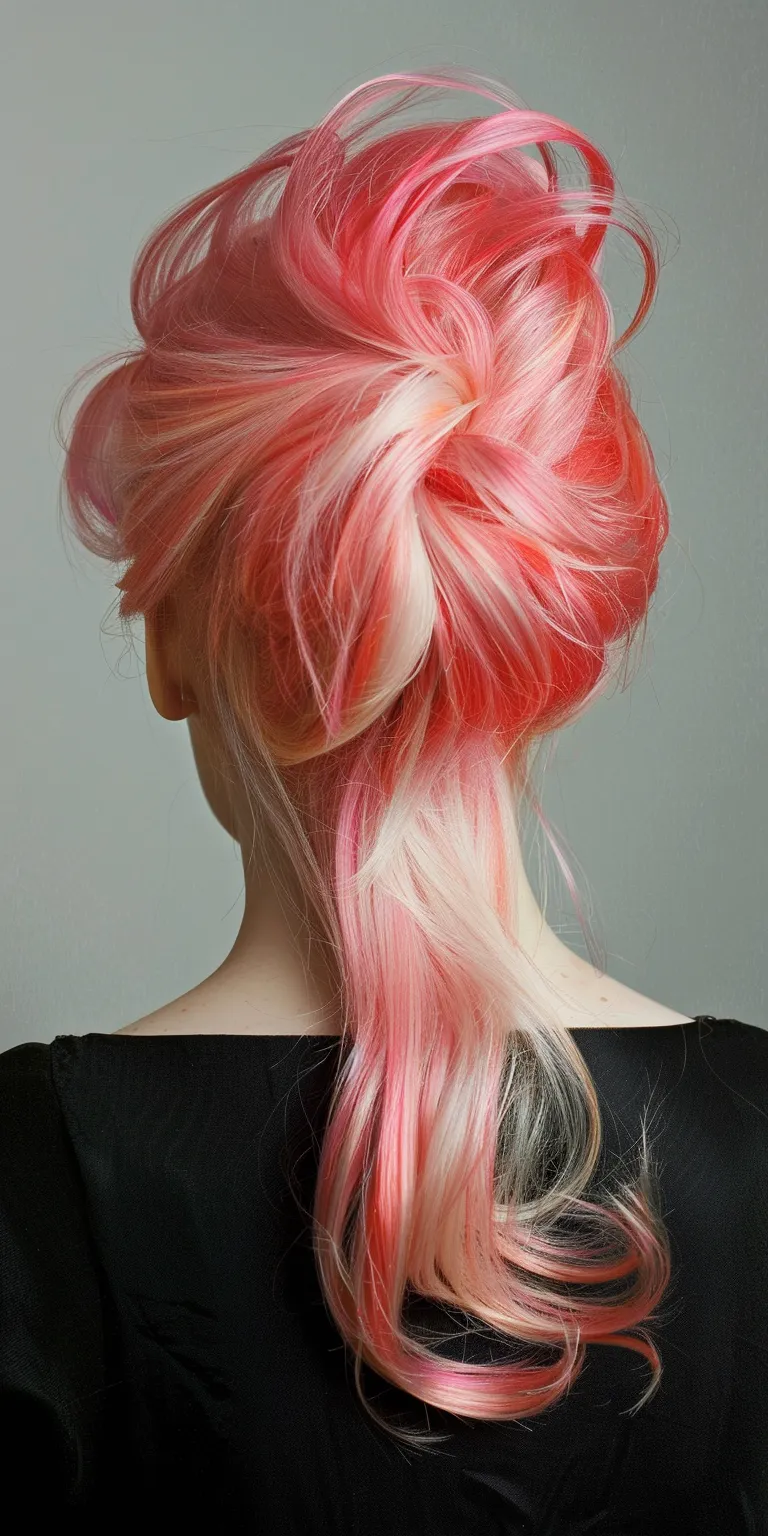 pink hair styles Feathered hair, Chignon, French twist, Updo, Waterfall braids