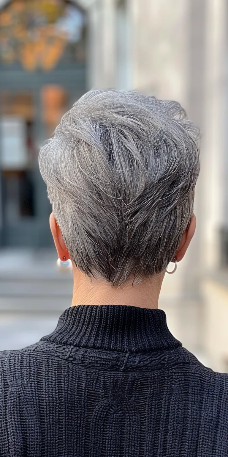 short grey hairstyles Asymmetric cut, Short brush Pompadour, Pixie Tonsure