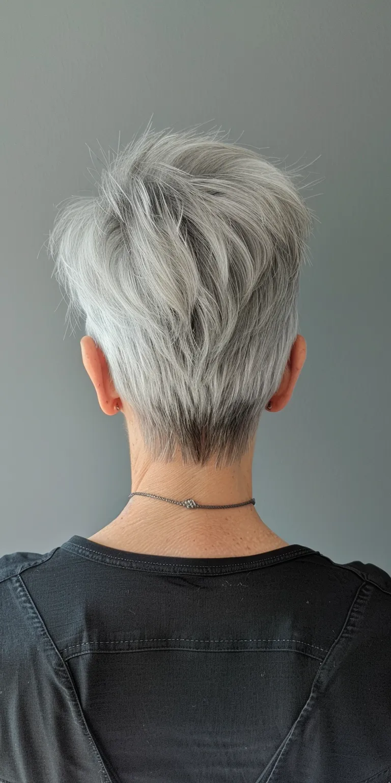 short gray hairstyles Asymmetric cut, Short brush Pompadour, Pixie Feathered hair