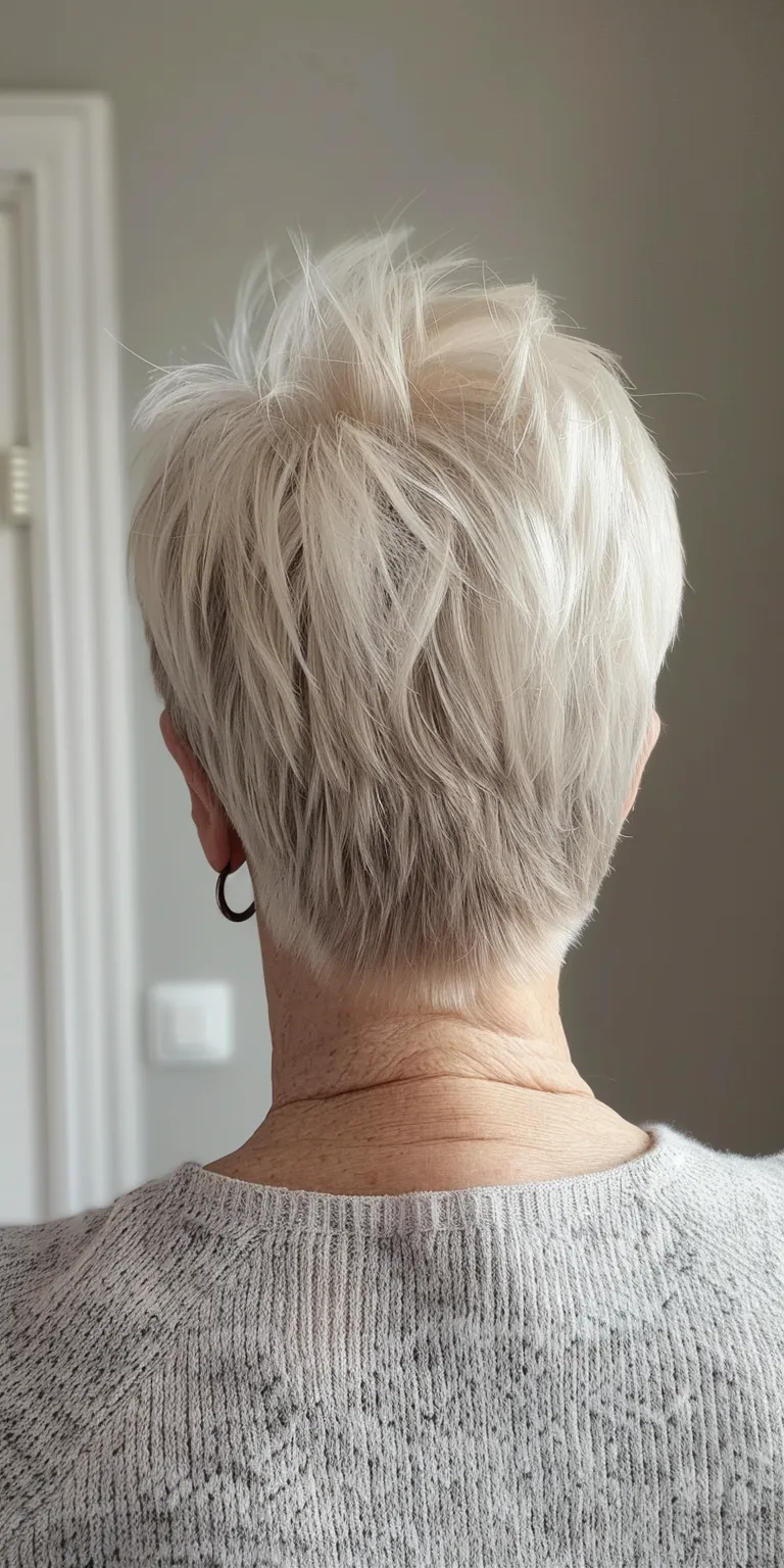 short hairstyles for women over 70 Asymmetric cut, Short brush Pixie Feathered hair, Professional cut