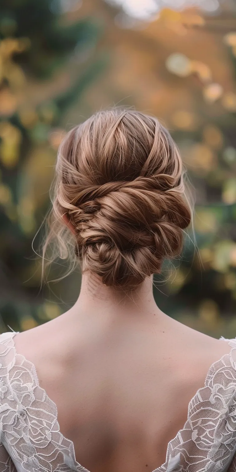 short hair wedding styles Updo, Milkmaid braid, French Waterfall braids, Chignon