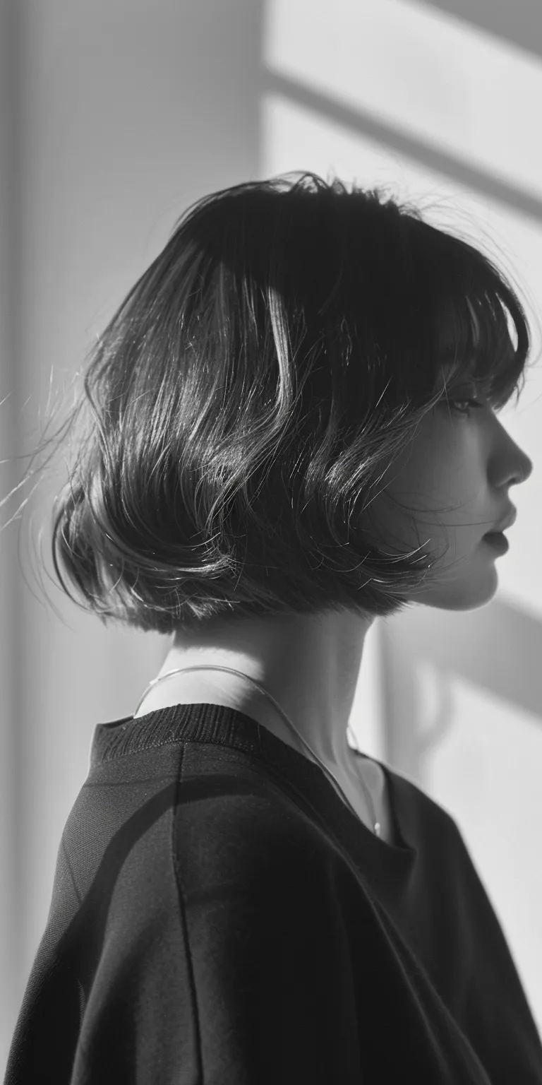 short feminine haircuts Bob cut, Asymmetric Chignon, Japanese women's hairstyles, Butterfly haircut