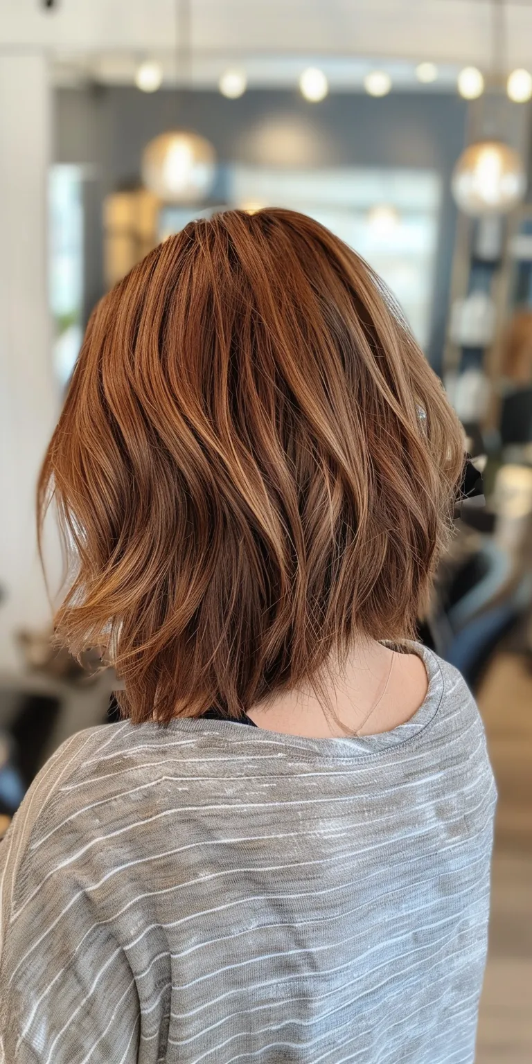 mid length bob Asymmetric cut, Bob Short brush Professional Layered hair