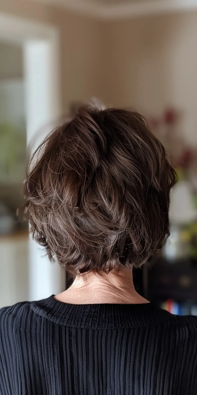 shaggy bob with bangs Digital perm, Asymmetric cut, Short brush Layered hair, Professional cut