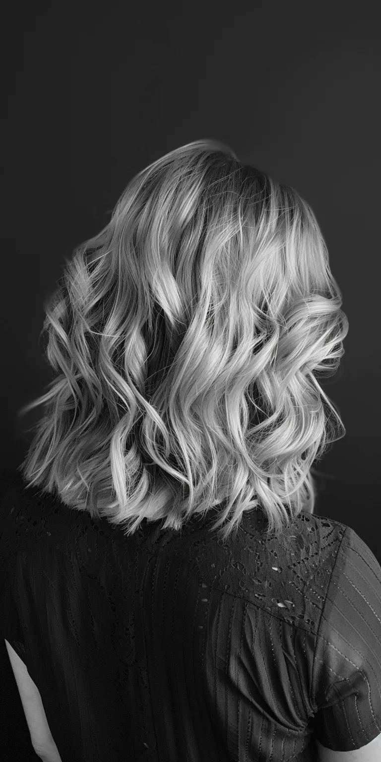 wavy lob Layered hair, Digital perm, Asymmetric cut, Ringlets, Bob cut