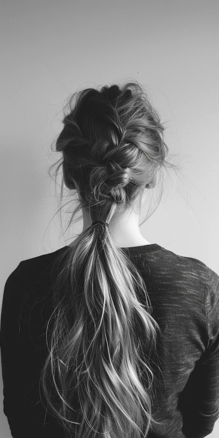 half ponytail Chignon, Updo, French braid, Braid, Milkmaid braid