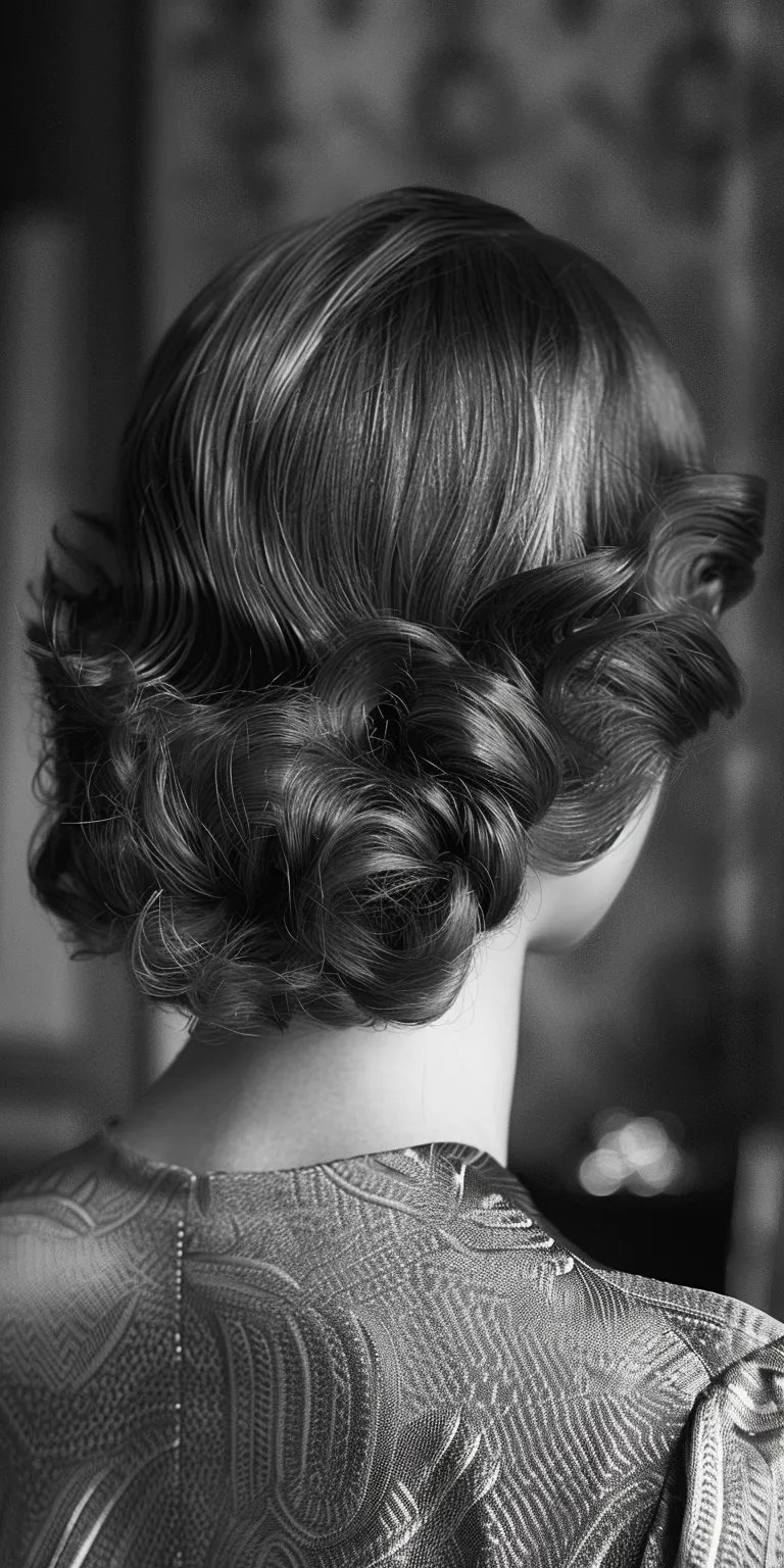 1930s hairstyles Finger wave, Chignon, Milkmaid braid, Updo, French twist