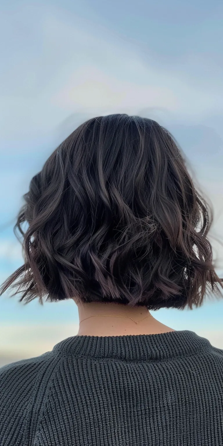 wavy bob Digital perm, Asymmetric cut, Bob Short brush Professional cut