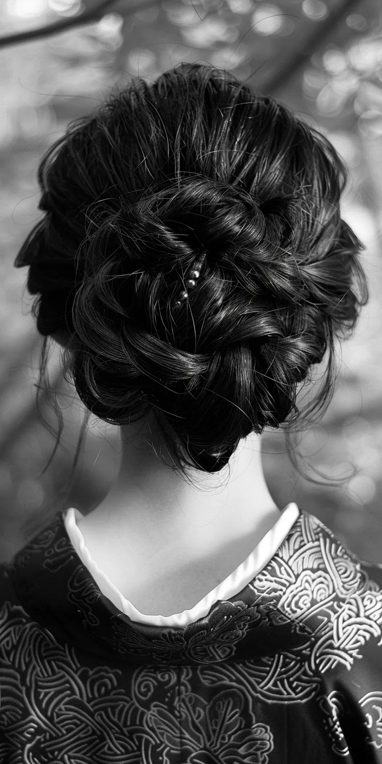 samurai hairstyle Chignon, Updo, Milkmaid braid, French Waterfall braids