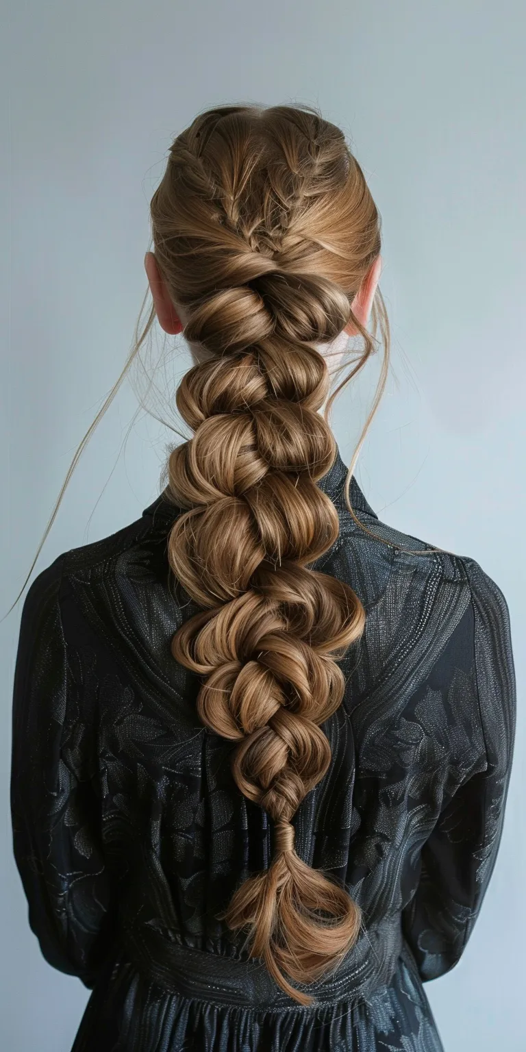 long braided ponytail French braid, Waterfall braids, Braid, twist, Milkmaid braid