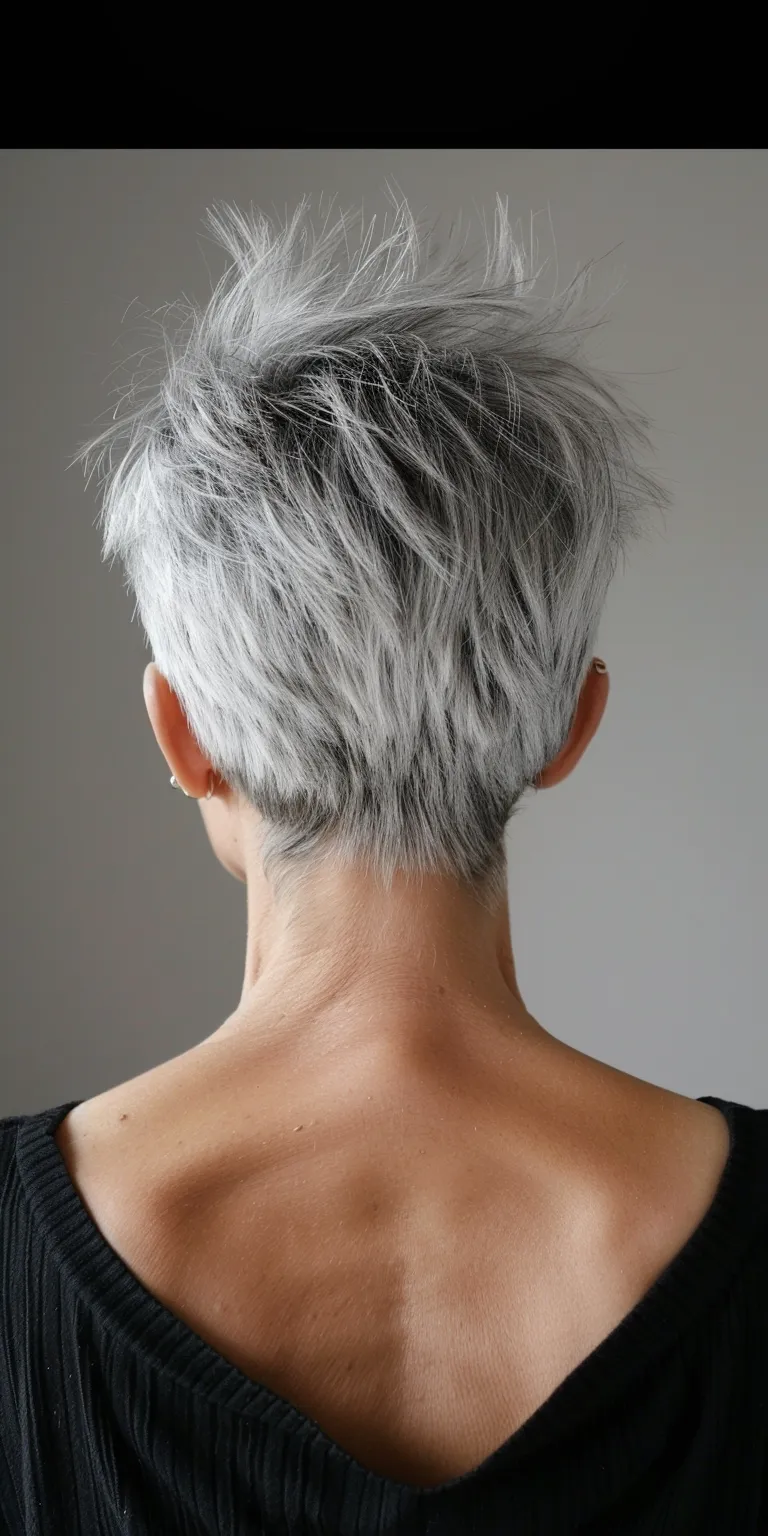 short shag hairstyles Asymmetric cut, Feathered hair, Pixie Pompadour, Frosted tips