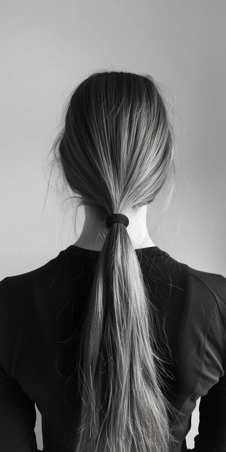 long ponytail Chignon, French twist, Ponytail, Layered hair, Asymmetric cut