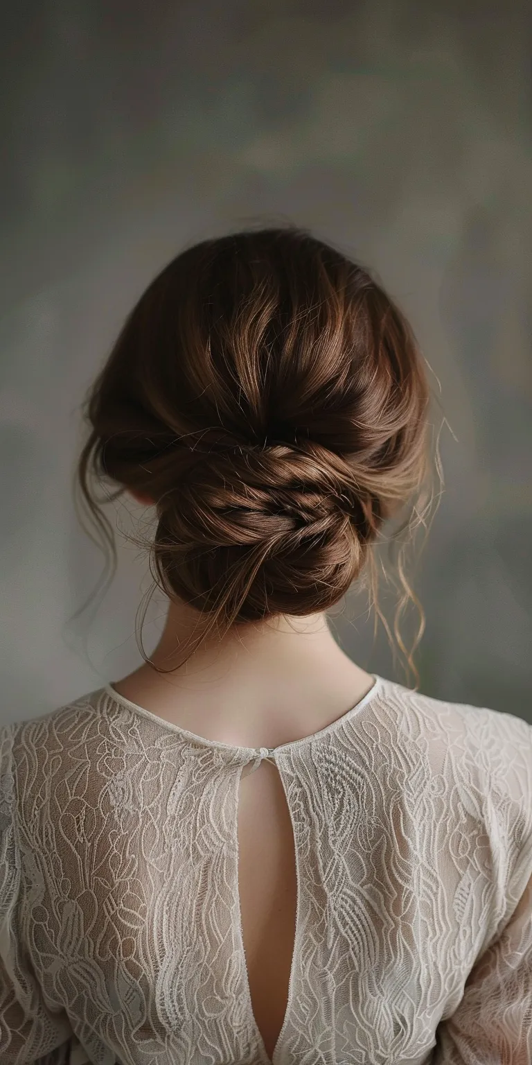 low bun hairstyles Updo, Chignon, Milkmaid braid, French Waterfall braids