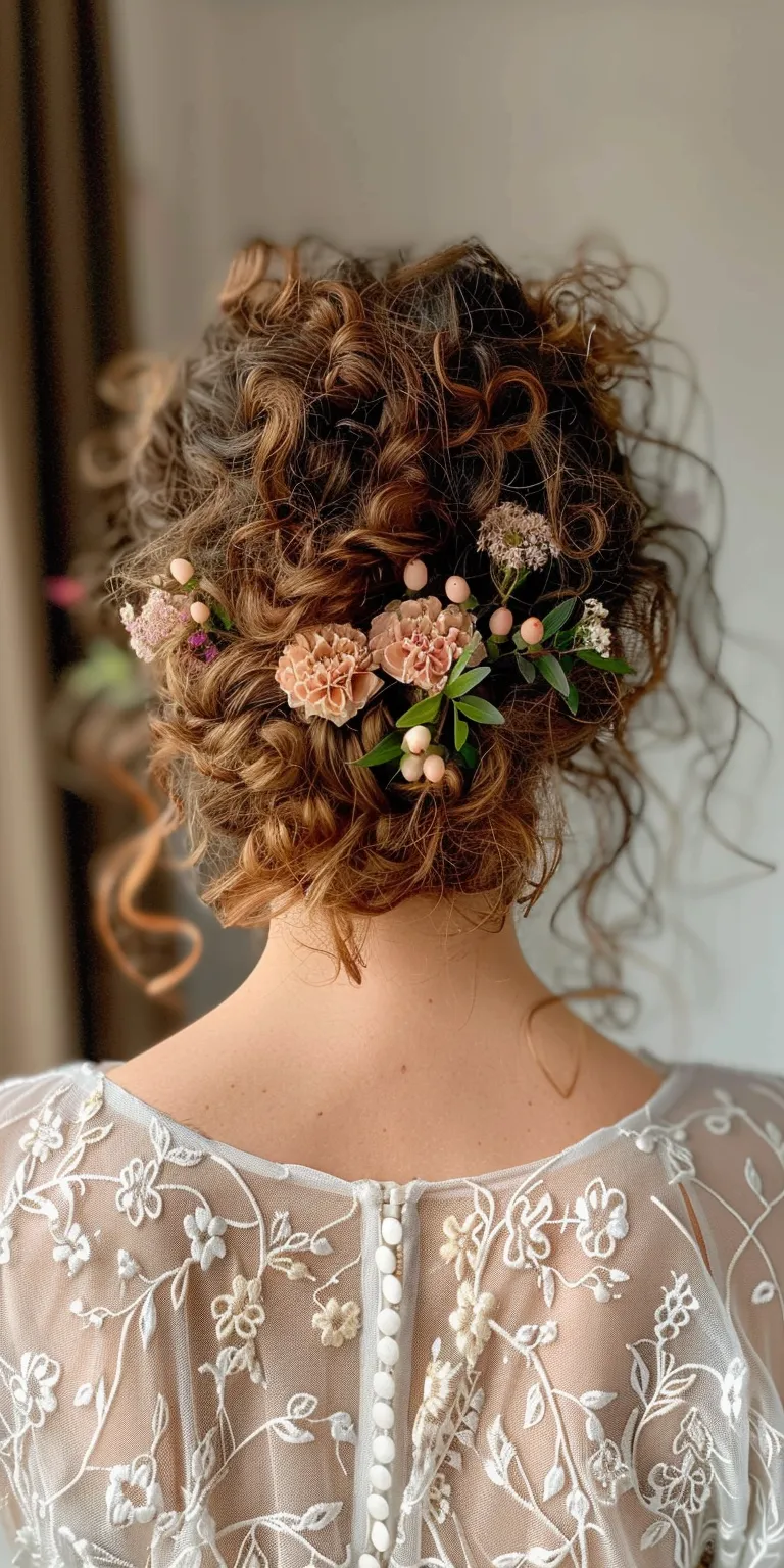 curly hair wedding styles Updo, Milkmaid braid, Boho braids, Digital perm, Japanese women's hairstyles