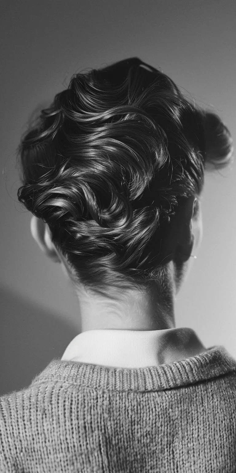 50's hairstyles Chignon, Updo, Finger wave, Milkmaid braid, French twist