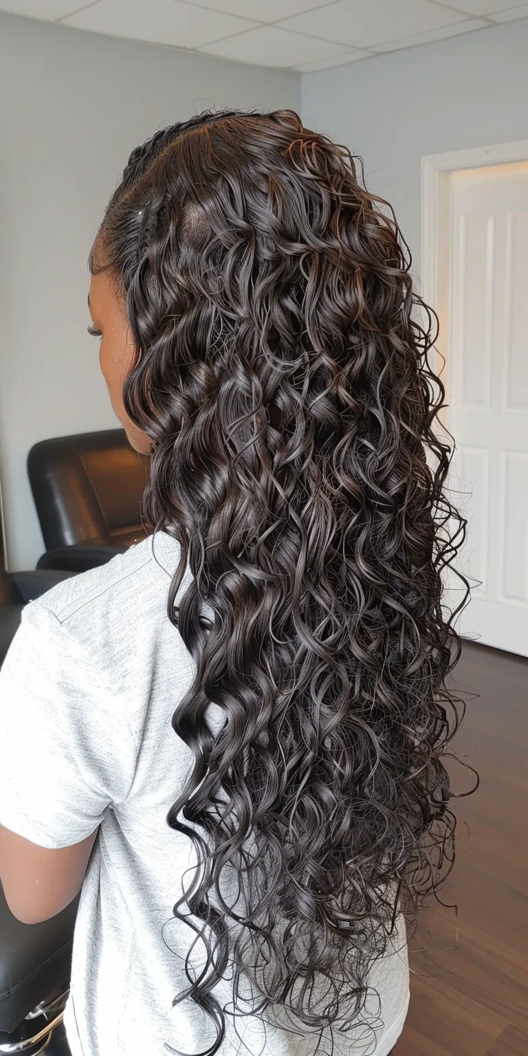 curly weave hairstyles Digital perm, Waterfall braids, Crochet Layered hair, Ringlets